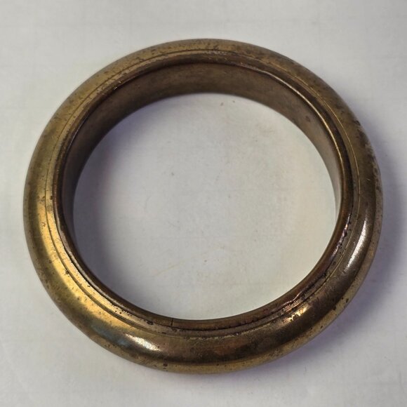 Vintage Brass Bangle Bracelet Heavy Dome Boho Mid Century 8.5 inch Retro READ - Picture 6 of 10